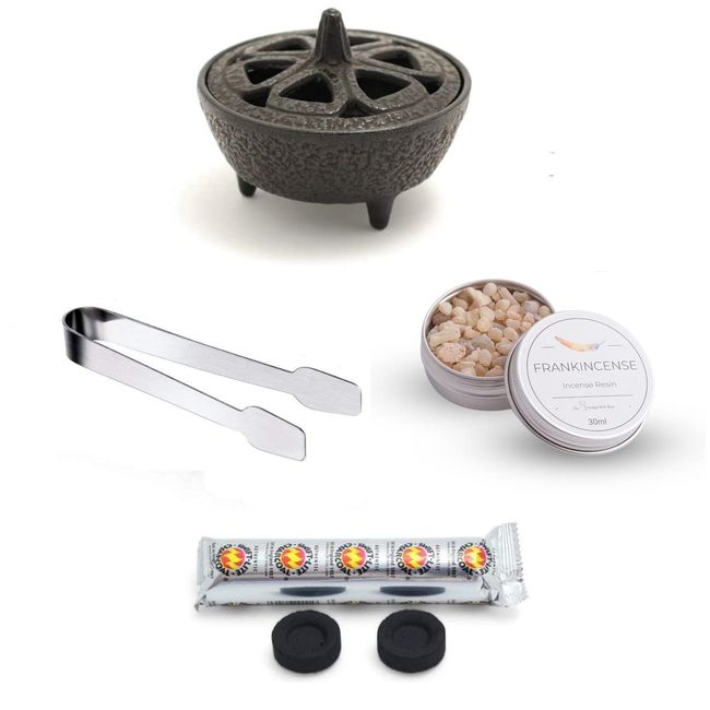 Incense Burner Kit with 30ml tin of fresh Frankincense Cast iron Incense burner