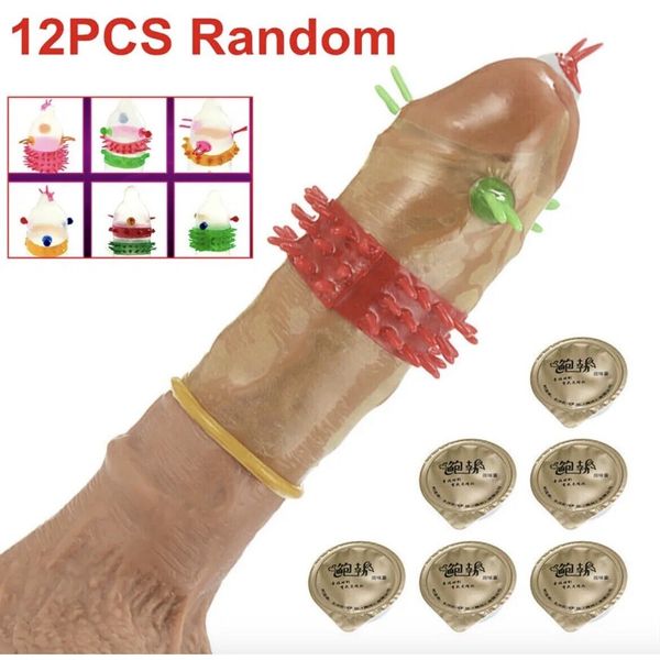 12PCS Adult Sensitive Orgasm Thin Latex Condoms Dotted Ribbed Stimulate Vaginal