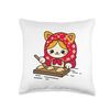 Cute Cat Wearing Head Scarf Making Pierogi Polish Throw Pillow