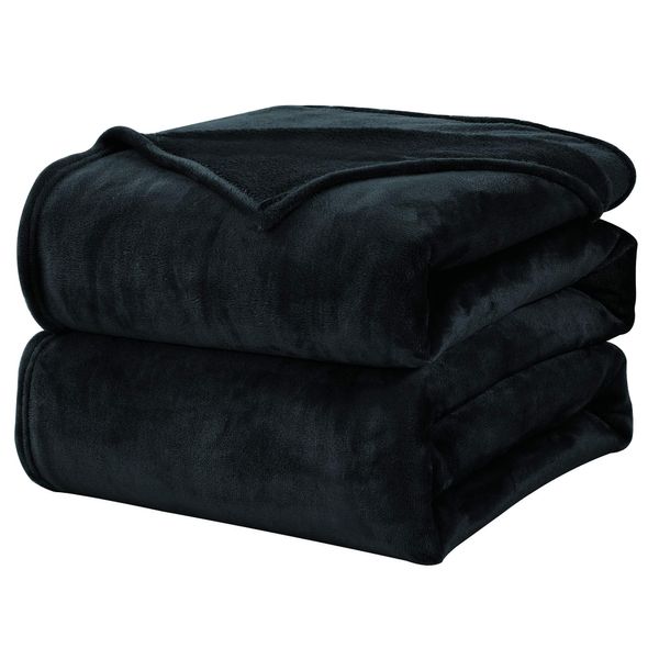 WAVVE Fleece Blanket Sofa Throw Black 4ft x 5ft - Fluffy Soft Warm Versatile Blanket for Sofa/Couch/Bed Throw/Single Size, 130x150 cm