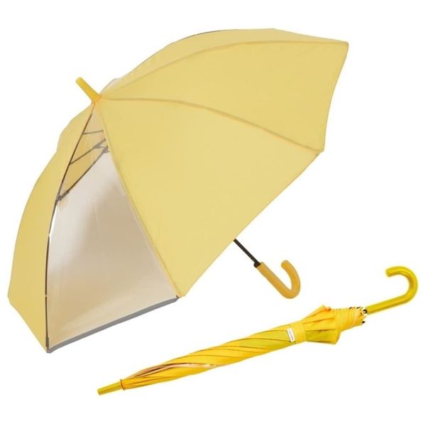 Ogawa Cynthia 53329 Children's Long Umbrella, 21.7 inches (55 cm), Yellow, Round Tip, Safety Window, Includes Reflective Tape, Jump Type, Name Band Included, Boys and Girls