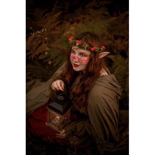 MOSTORY Green Elf Mushroom Crown - Fairy Woodland Crown Forest Flower Headpiece Floral Circlet for Women Girls Renaissance Carnival Cosplay Photo Shoot
