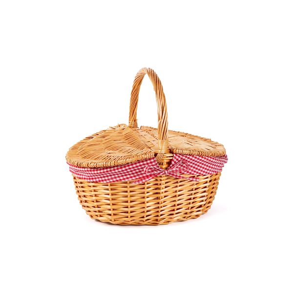 Two Lids Wicker Picnic Basket with High Handle with Liner Garden Harvest Basket Wedding Decoration