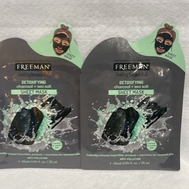 Lot of 2 Freeman Detoxifying Charcoal & Sea Salt Sheet Mask Normal or Combo Skin