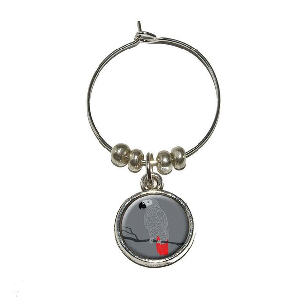 African Grey - Bird Parrot Pet - Wine Glass Charm Drink Marker