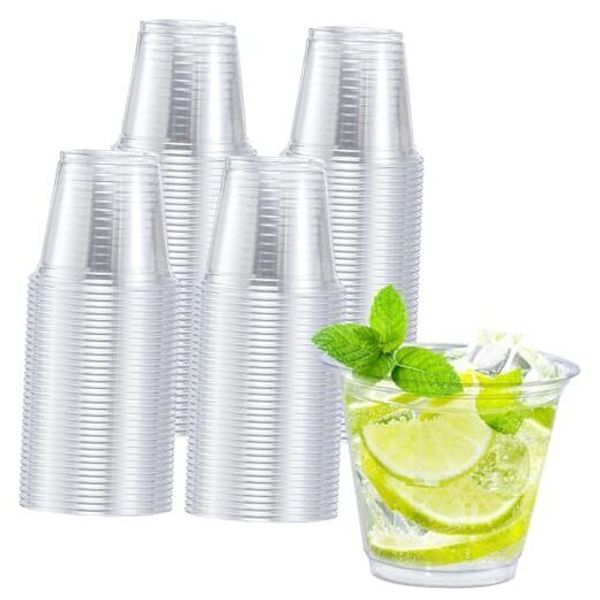 9 oz Clear Plastic Cups, 100 Pack Disposable Party Cups, PET 9OZ-100PACK