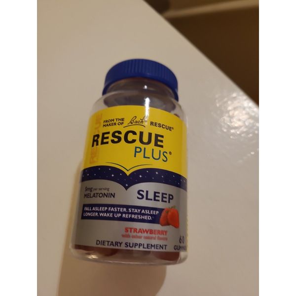 RESCUE PLUS Sleep Gummy, Dietary Supplement Sleep Aid, Natural Strawberry 60