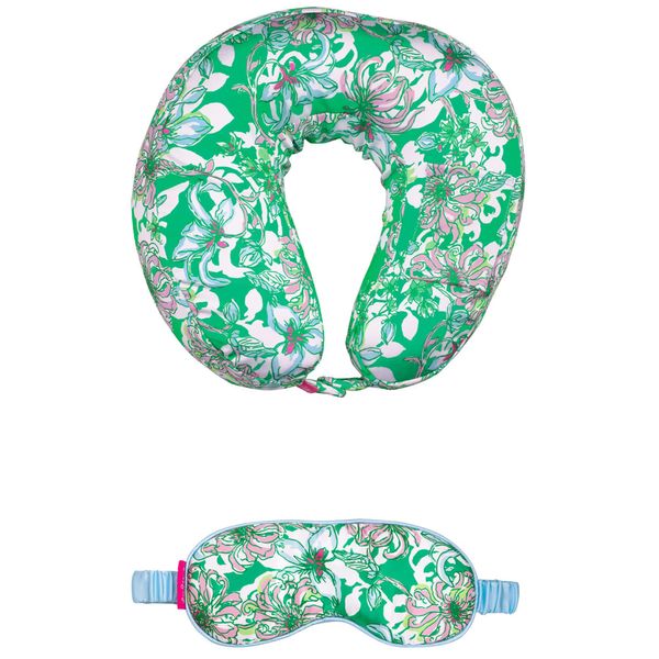 Lilly Pulitzer Travel Pillow and Eye Mask Set, Plush Neck Pillow and Adjustable Sleeping Mask, Cute Travel Accessories for Airplane, Blossom Views