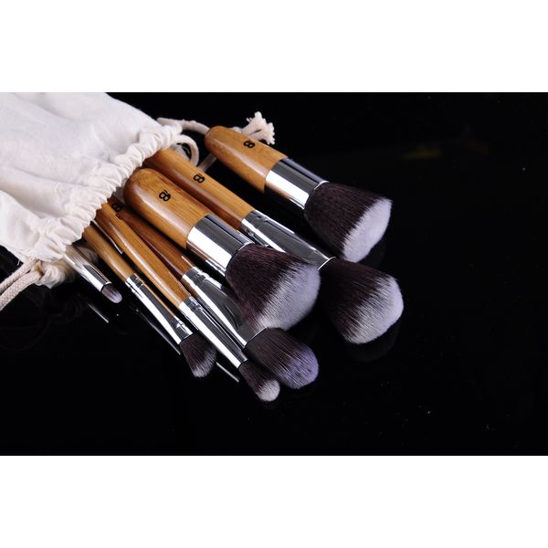 IB 11pc Piece Luxury Bamboo Wooden Make Up Brush Set For Eyes & Face- Eco Friendly