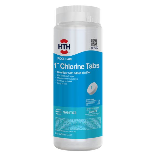 HTH 42049 Swimming Pool Care 1" Chlorine Tabs, Swimming Pool Chlorinating Sanitizer, 1.5lb