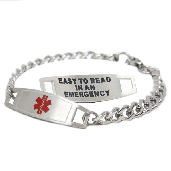 Medical Alert Bracelet for Kids Stainless Steel with Free Custom Engraving and ID Card, Curb Chain - Red | Made in USA - Wrist Size 7.5 Inch