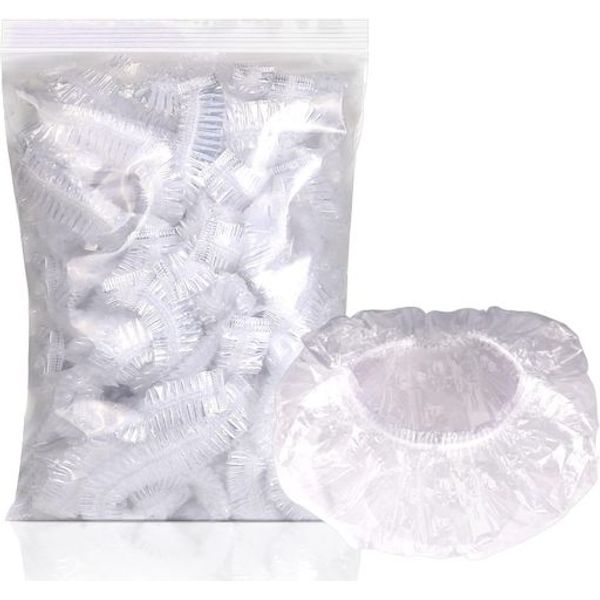 300 pieces Shower caps, disposable hair caps, waterproof, guest caps, transparent, made of PE, one size fits all, unisex, cosmetic caps, bath caps, hygienic, clear white, for cooking, for washing the face, for commercial use, for the kitchen