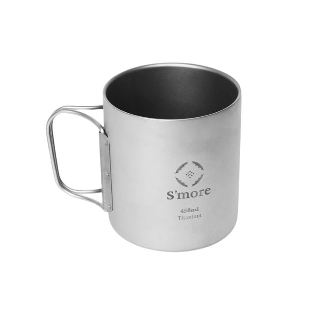 S'more Titanium Mug Double Titanium Mug, Titanium Cup, Double Titanium, Outdoor, Camping, Double Layer, 11.8 fl oz (350 ml), 15.9 fl oz (450 ml), Titanium Tableware, Double Wall (SILVER, 15.9 fl oz (450 ml)