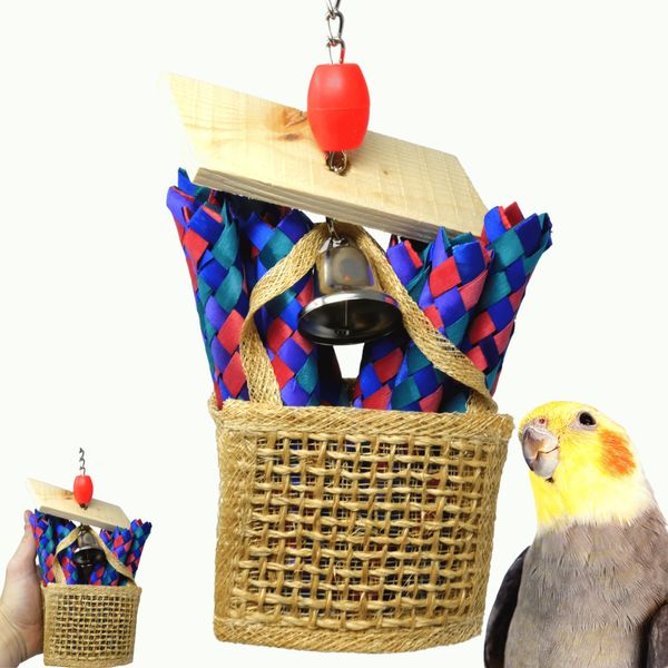 Bonka Bird Toys 1653 Chewy Bag 8" High by 4" Wide Medium Parrot Shredder Forage Cage Toy, Conure, Pionus, Lories, and Similar