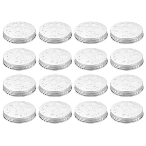 HARFINGTON 16pcs Aluminium Hollow Jar Lids 68mm Replacement Mason Jar Insert Lids Air Freshener Hollow Lids Reusable Wide Mouth Canning Covers with Flower Hole for Home Office