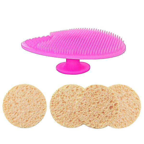 Silicone Face Scrubber & Reusable Makeup Remover Pads - Facial Cleaning Brush Natural Cellulose Face Sponges - Skin Care for Teenage Girls - Perfect Face Exfoliator Set of 5