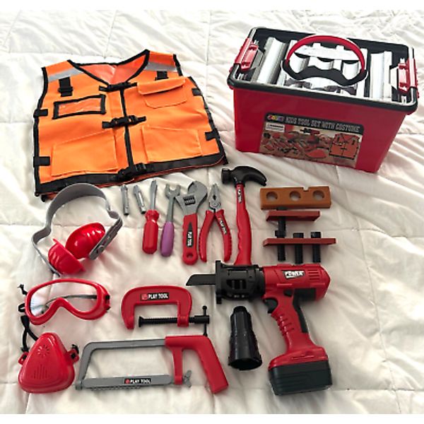 JOYIN Kids Play Tool Set w/Costume Vest & Tool Box Drill Works