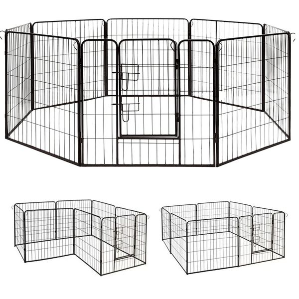 ALEKO Folding Pet Playpen Dog Kennel Pen Exercise Cage Fence 8 Panel 32X24 In