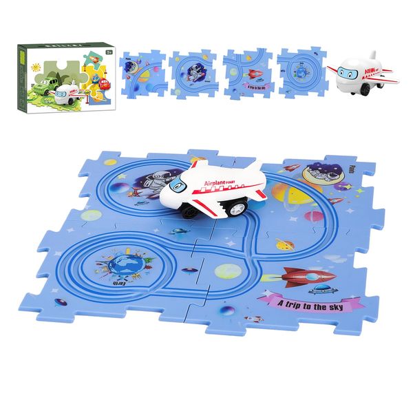 Puzzle Track Car Play Set - DIY Car Tracks Children's Educational Puzzle Board with Electric Vehicle Toy for Toddler Boys Kids Gift (SPACE-5PCS)