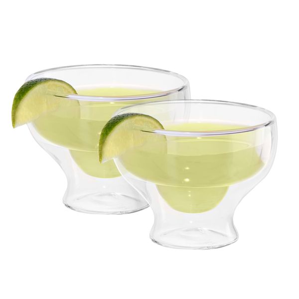 Oggi Margarita Double Wall Insulated Glass Ideal for Margaritas and Cocktails, Stays Cool Longer Even Outdoors, Visually Stunning, 10oz / 300ml, Set of 2