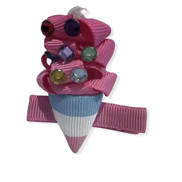 Ice Cream Hair Clip, Ice Cream Cone Hair Clip, Ribbon Sculpture, Girls Hair Accessory