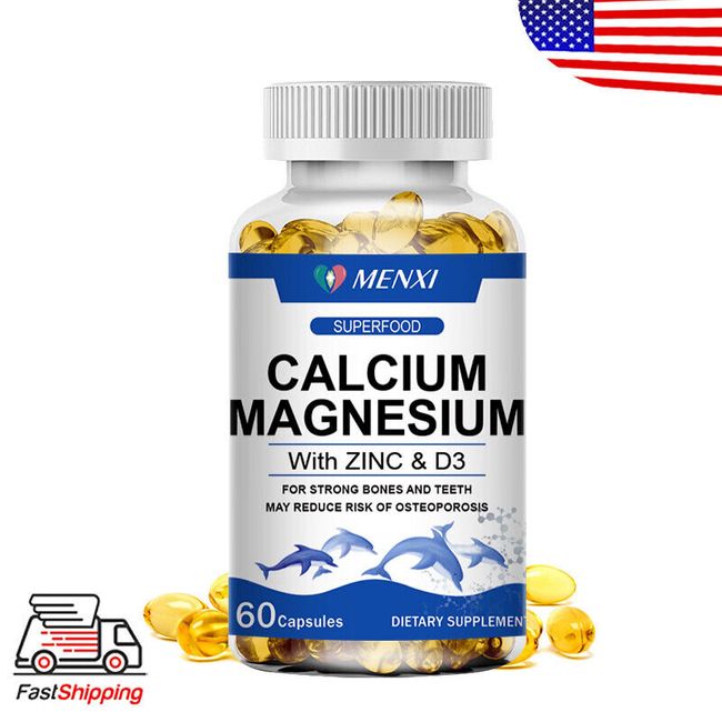 Magnesium Calcium Zinc & Vitamin D3 Capsules Bone Health Muscle Improvement USA