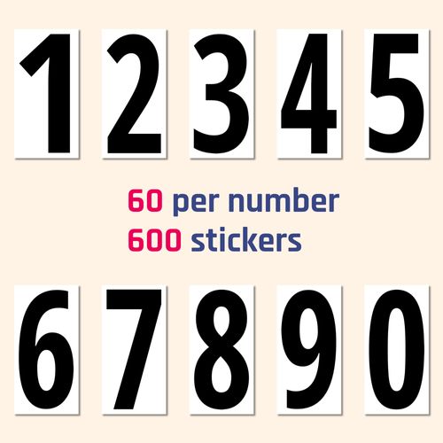 600 Pieces, 1" - Vinyl Number Stickers, Waterproof Stick On Numbers - Black Numbers