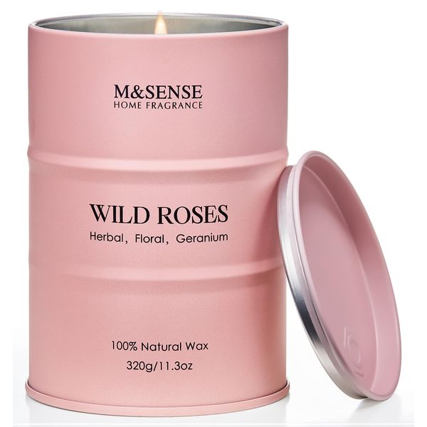 M&SENSE Wild Rose Natural Scented Candle, 70 Hours Long Lasting Soy Candles 11.3oz, Stress Relief Aromatherapy Candles for Women, Romantic Candle Gifts Valentines Day Gifts for Her