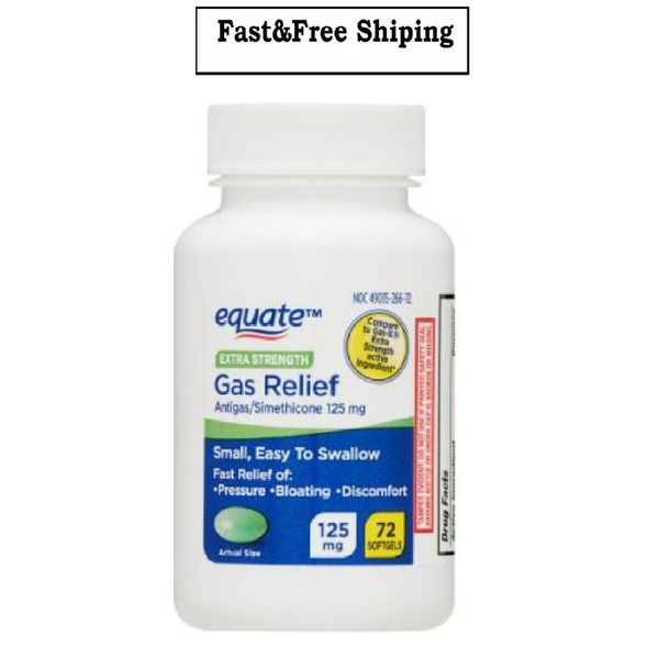 Equate Gas Relief Simethicone 125 mg Extra Strength Softgels 72 Count