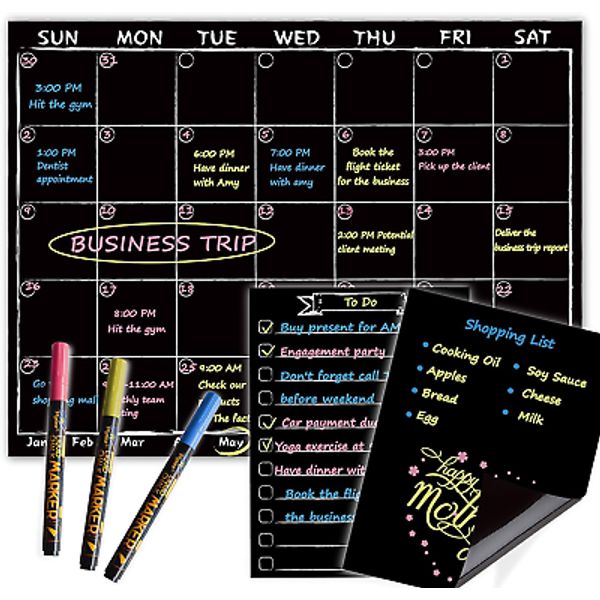 Magnetic Chalkboard Monthly Calendar with Neon Bright Liquid Chalk Markers – ...