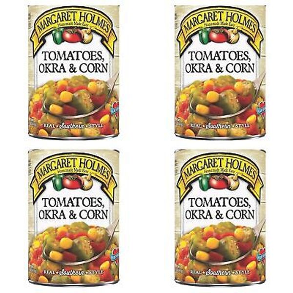 4 Pack Margaret Holmes Tomatoes Okra & Corn 14.5oz Can Soup Starter Canned Veget