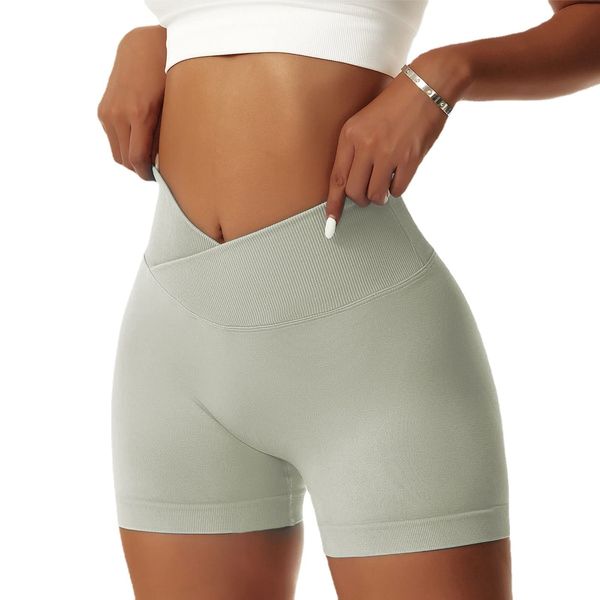 Litthing Women's Gym Shorts Crossover Yoga Short Workout Gym Fitness Sports for Women Scrunch Tummy Control Butt Shorts for Cycling Running V Cross Elastic Push Up Yoga Shorts