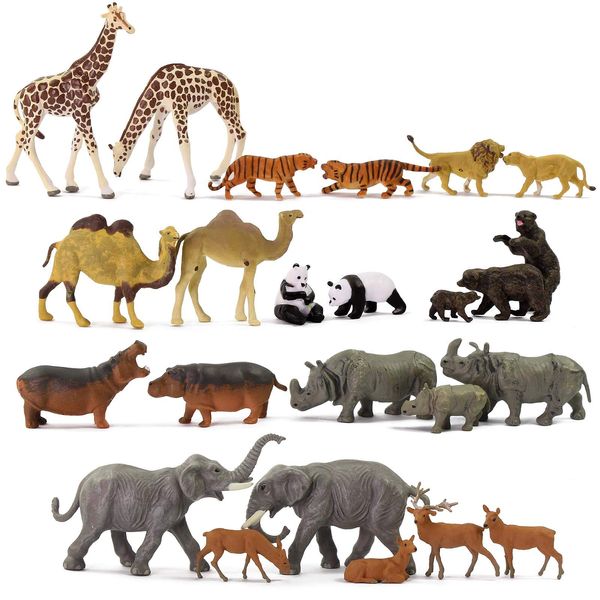 Evemodel 24pcs Model Train H0 Scale 1:87 Wild Animals PVC Elephant Camel Giraffe Panda