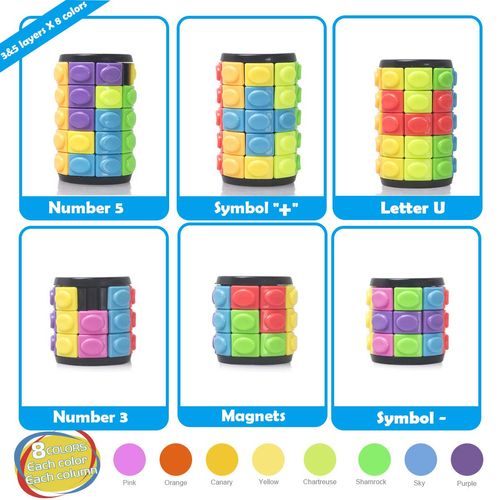 R.Y.TOYS Rotate and Slide Puzzle-Design Patent,Fidget Toys(Restore Order/Create Patterns) 8 Colors,3 and 5 Layers-Detach Piece for Quick Play,Brain Teaser,Sensory Toys Gifts,Stocking Stuffers