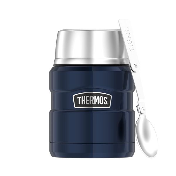 Thermos Stainless King Food Jar 0.47l, Midnight Blue, stainless steel thermos container with spoon, 6h hot/24h cold, absolutely tight for soup, cereal, thermal food container, dishwasher-safe