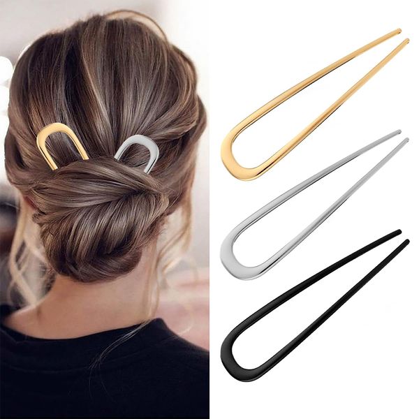 iCovalescent 3 Pezzi French Hair Pin, French Twist Hair Pin, Forcine per Capelli a Forma di U Forcella per Capelli per le Donne Tipi di Capelli per Ragazze Accessori (Oro, nero e Argento)