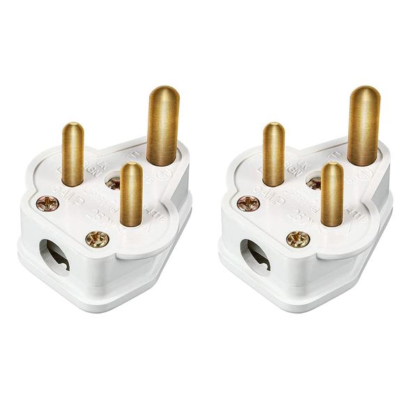 2Pcs 5 Amp Round Pin Plug Lamp,Round 3 Pin Plugs for Stage Lighting Lamp(White) (2)