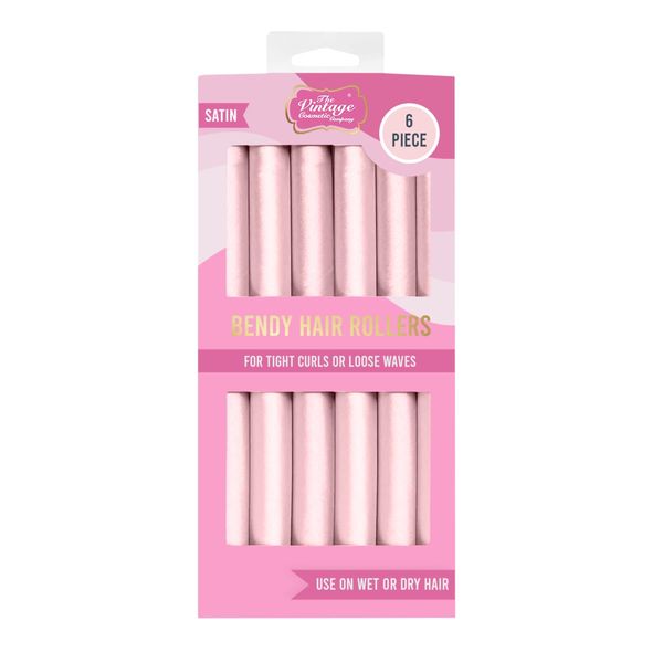 Satin Bendy Pink Hair Rollers 6pcs Vintage Cosmetic