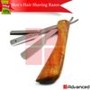 L- Shape Barber Shaving Razor Solid Wood Handle Pocket Knife Cut Throat + Blades