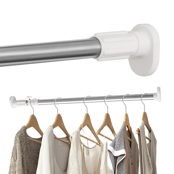 Hershii Erweiterbare Fenster-Duschvorhang-Spannstange mit ovalem Kopf, Kleiderstange für Kleiderschrank, ohne Bohren, 25,4 mm Rohrdurchmesser Elfenbein