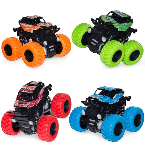 4 Pack Monster Truck Toys for Boys and Girls - Friction Powered Push and Go Toy Cars, Inertia Car Toy Set Stunt Toy Vehicles, Birthday Party Supplies for Toddlers Kids Ages 3+