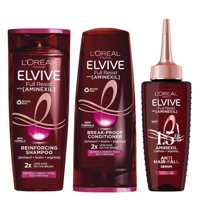 L'Oreal Paris Elvive Full Resist Anti Hair-Fall Shampoo, Conditioner and Serum Set, For Hair Prone to Falling Due to Breakage