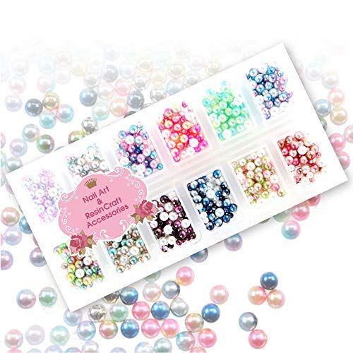Princess-style Rainbow Pearl Mermaid Pearl Nail Parts Resin Enclosure 3mm & 4mm Set of 12 Colors