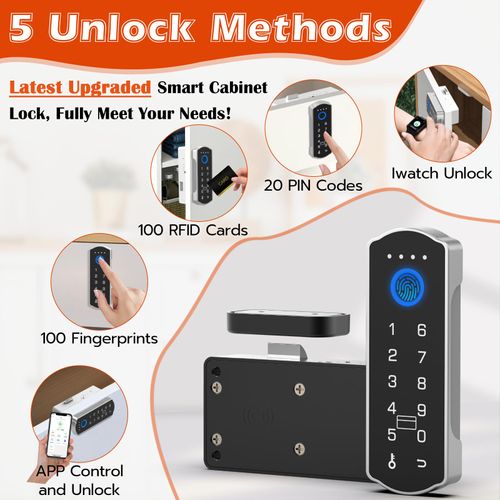 Eseesmart Smart Cabinet Lock, Magnetic Digital Electronic RFID Keyless Bluetooth Child Safe Baby Proof Safety Drawer Locks for Adult Cabinet Wardrobe Wine Cooler File Dresser Desk, Silver