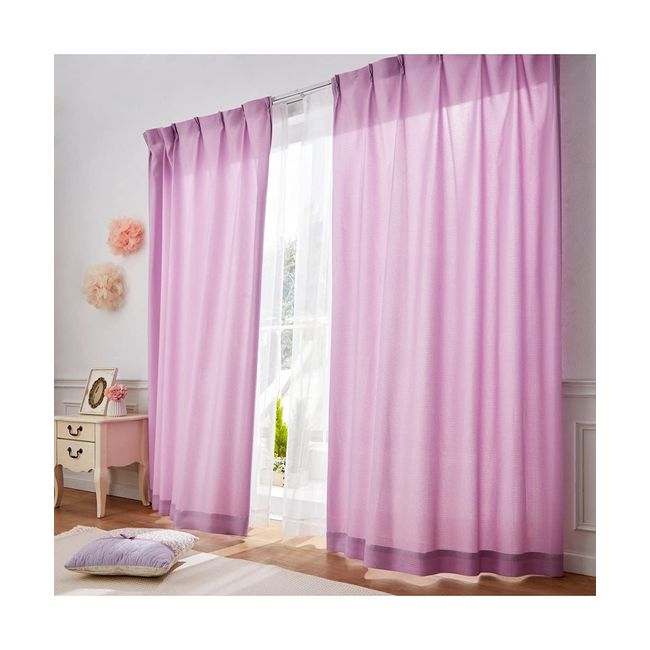 Nissen Waffle Curtain, Washable, Solid Color, All-Season, H: Lavender, Size 15: W x L 39.4 x 72.8 inches (100 x 185 cm) x 2 Curtains