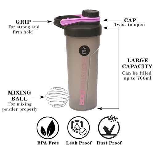 JMS we create smile Shaker Bottle 700 ML Protein Shaker With Stainless Steel Mixer Ball BPA Free Plastic Leakproof Sports Bottle Bottle With Twist Lid For Fitness Sports Gym Travel (Random)