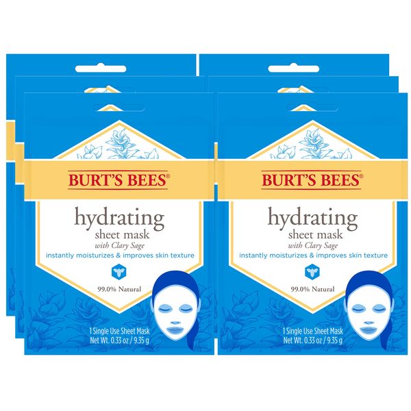 Burt's Bees Face Masks, Hydrating Facial Skin Care, 100% Natural, Single Use (6 Count)