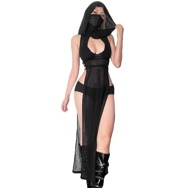 Sexy Cover Ups für Bademode Frauen Bikini Lange Badeanzug Coverup See Through Lingerie Sheer Mesh Dress Rave Outfits Hooded