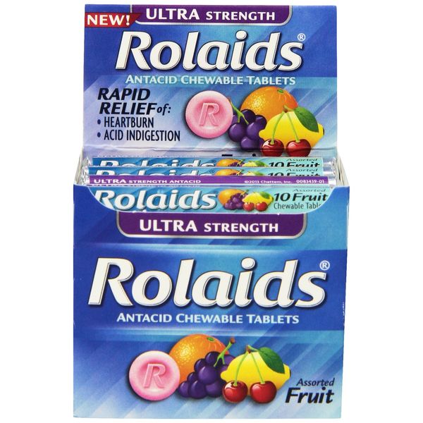 Rolaids Ultra Strength Tablets, Fruit, 10 Count (Pack of 12)