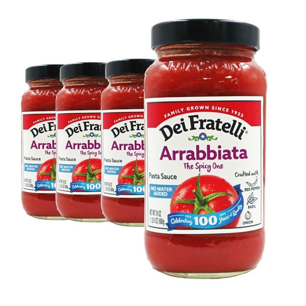 Dei Fratelli Arrabbiata Spicy Pasta Sauce –Vine-Ripened Tomatoes - No Water Added, Not from Tomato Paste – Non-GMO, Gluten-Free (24 oz. Jars, 4 pack)